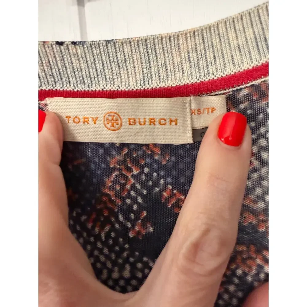 Tory Burch Cardigan navy, red, burnt orange floral print in sz XS
